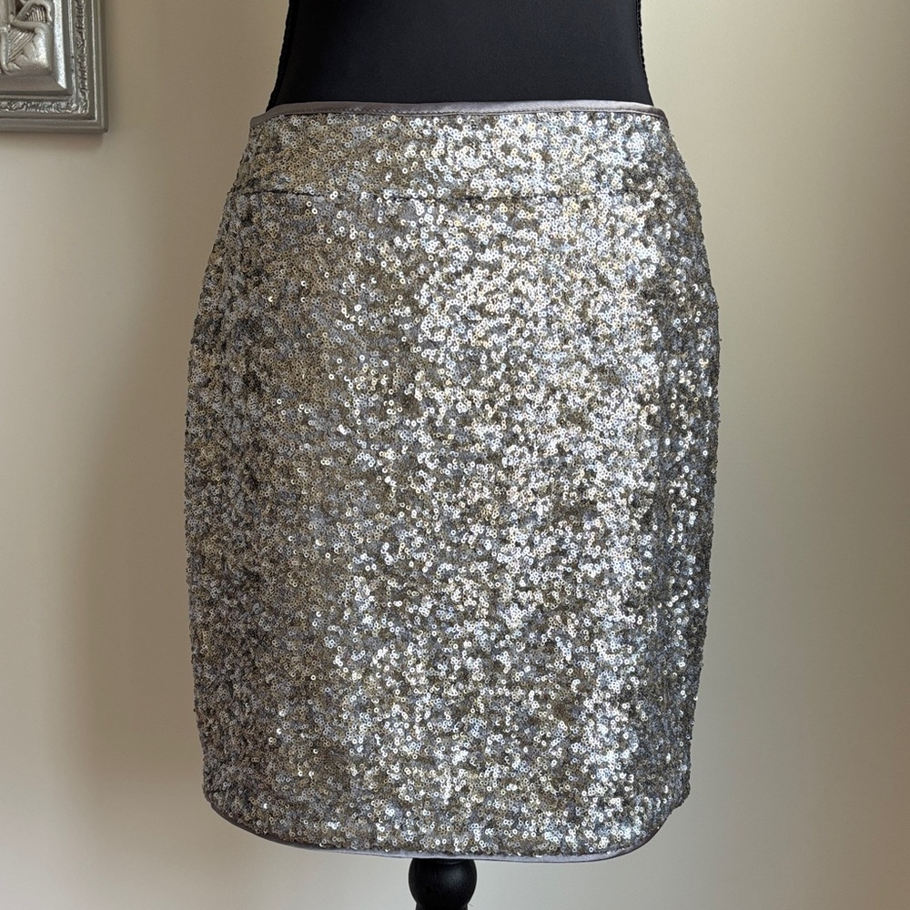 Cache Silver Sequin Pencil Skirt